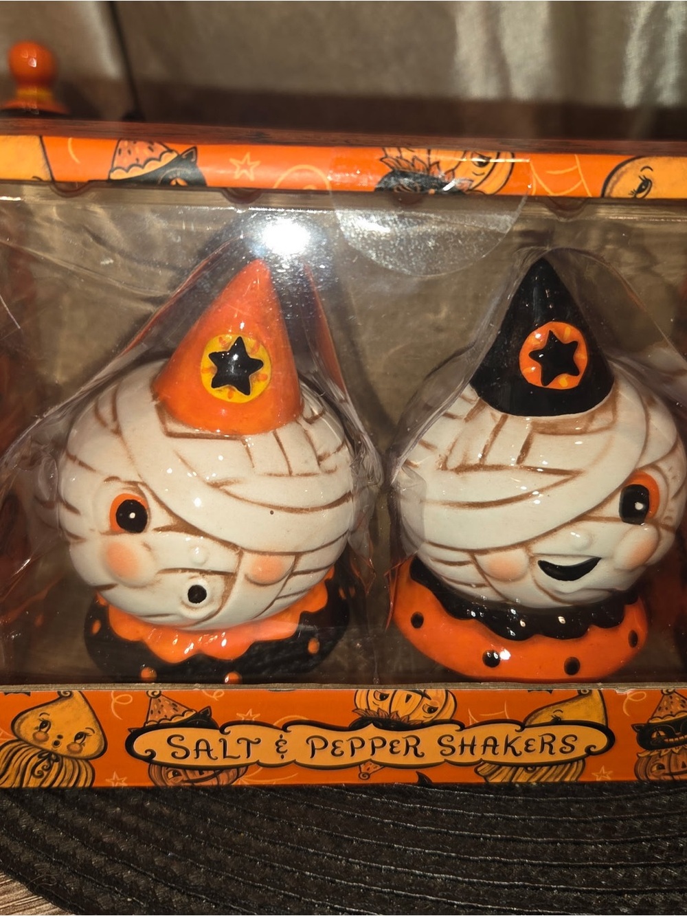 Halloween Mummy Salt & Pepper Shaker Set - Orange & Black